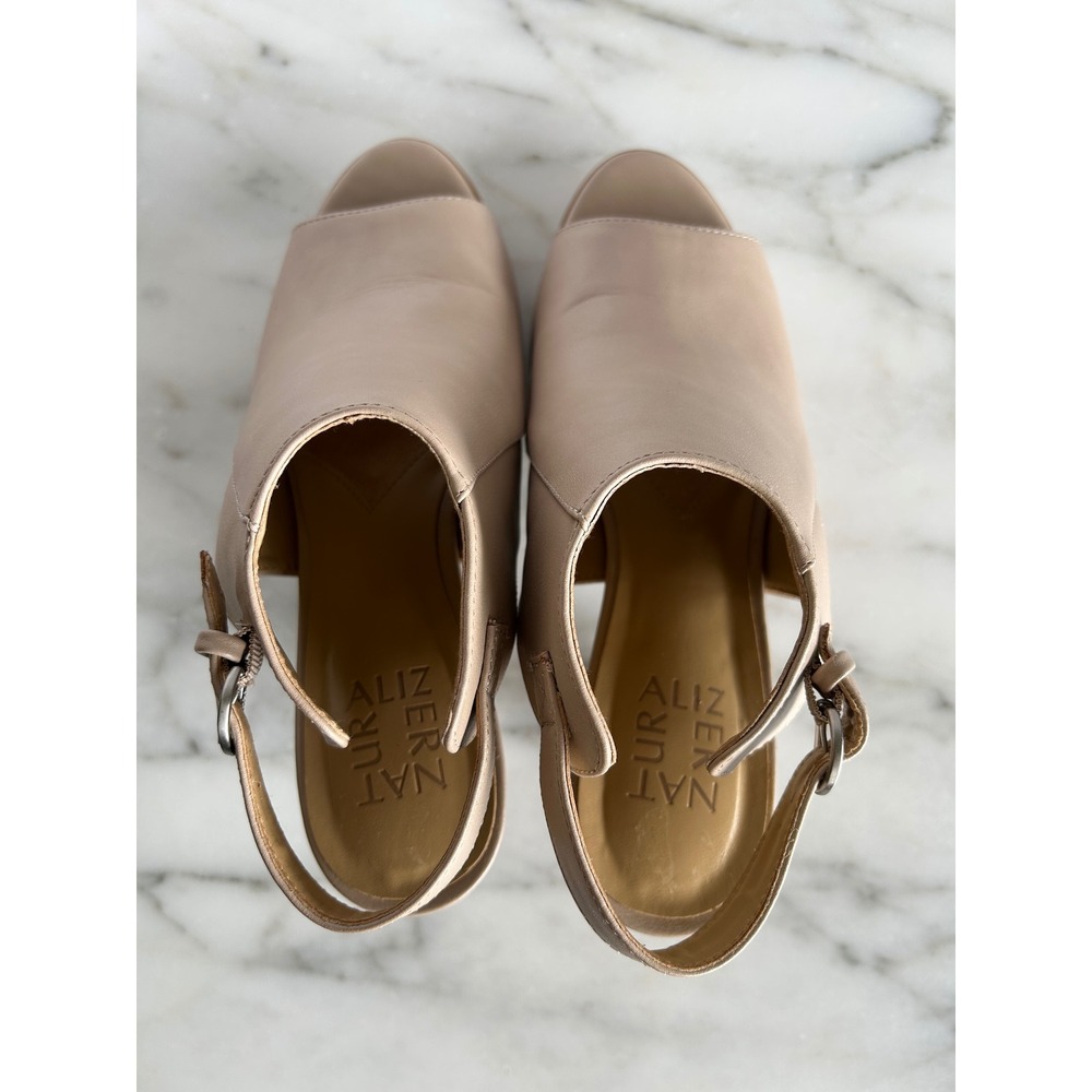 Naturalizer Womens Beige Slingback Buckle Peep Toe Platform Block Heels 7.5M - Picture 9 of 14